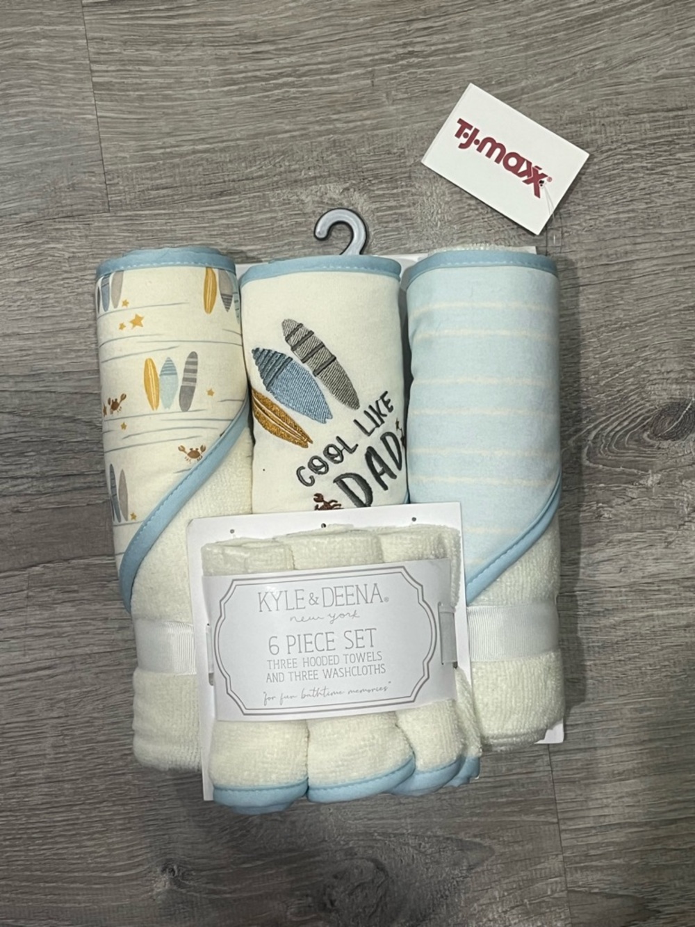 Kyle & Deena Baby Hooded Towel and Washcloth Set - Light Blue & Cream, 6-Piece